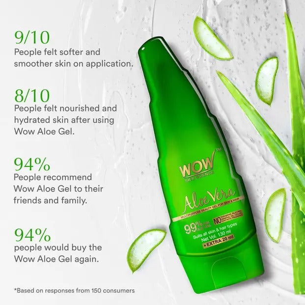 WOW Skin Science 99% Pure Aloe Vera Gel for Face, Skin & Hair - 150ml | Ultimate Gel For Glowing Skin | For Both Men and Women