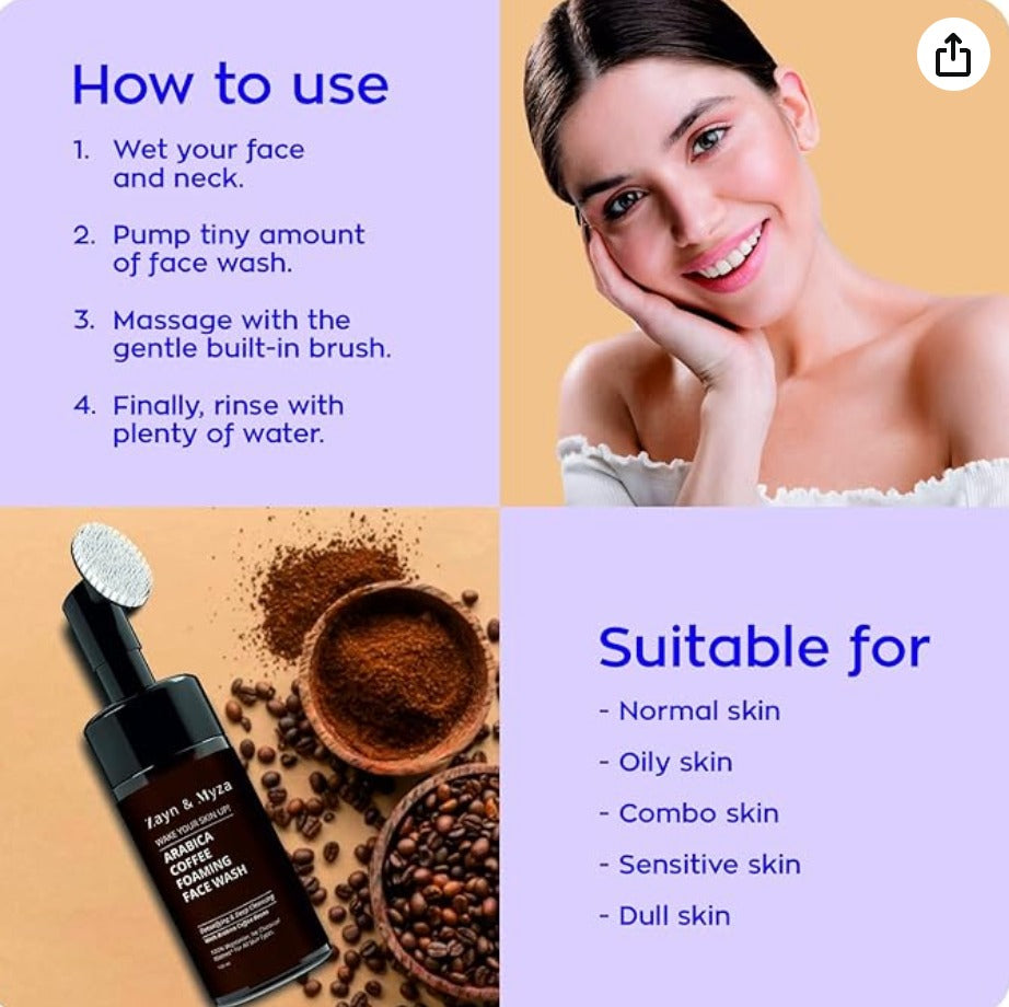 ZM Arabica Coffee Foaming Face Wash, Detoxifying & Deep Cleansing, 100 ml