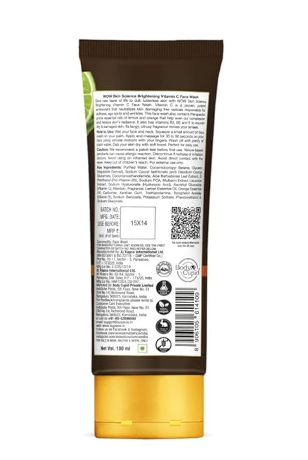 WOW Skin Science Brightening Vitamin C Face Wash | All Skin Types | Glowing Bright Skin | Refreshing | Paraben & Sulphates Free | Face Wash for Women & Men | 80 ml