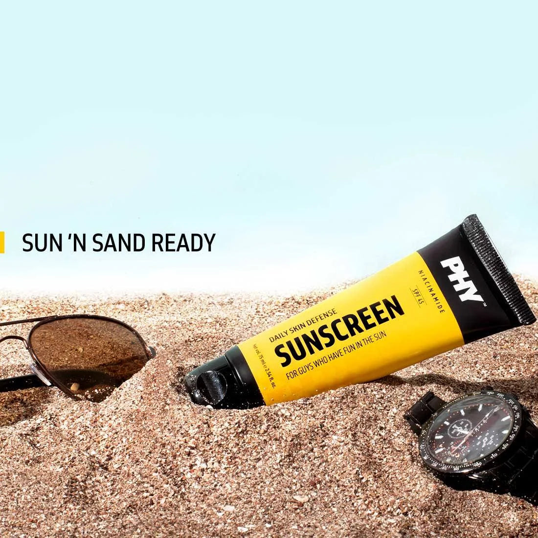 PHY Daily Skin Defense Sunscreen SPF 45 | Protects from Sun Damage | Niacinamide Cream | Great for Daily Use, Suitable for All Skin Types, 75 ml
