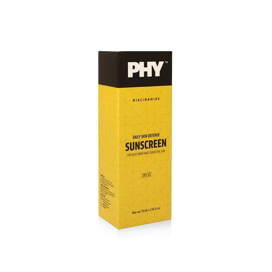 PHY Daily Skin Defense Sunscreen SPF 45 | Protects from Sun Damage | Niacinamide Cream | Great for Daily Use, Suitable for All Skin Types, 75 ml