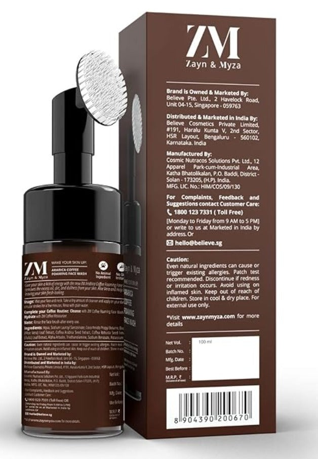 ZM Arabica Coffee Foaming Face Wash, Detoxifying & Deep Cleansing, 100 ml