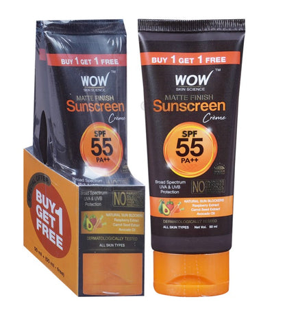 WOW Skin Science Matte Finish Sunscreen Creme SPF 55 PA++ Buy 1 Get 1 Free