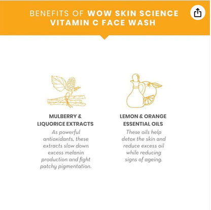 WOW Skin Science Brightening Vitamin C Face Wash | All Skin Types | Glowing Bright Skin | Refreshing | Paraben & Sulphates Free | Face Wash for Women & Men | 80 ml