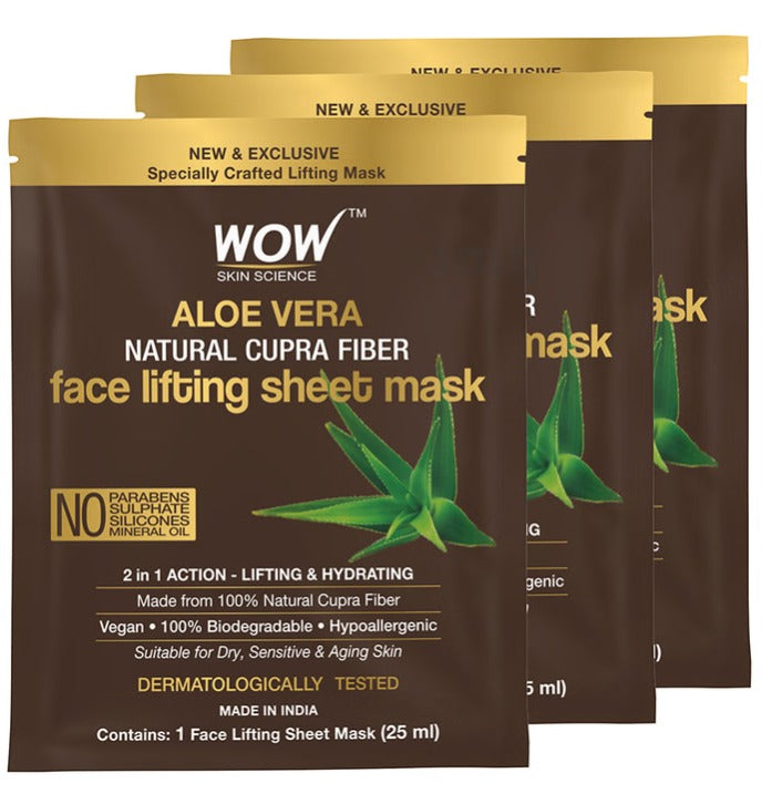 WOW Skin Science Aloe Vera Natural Cupra Fiber Face Lifting Sheet Mask (25ml Each)