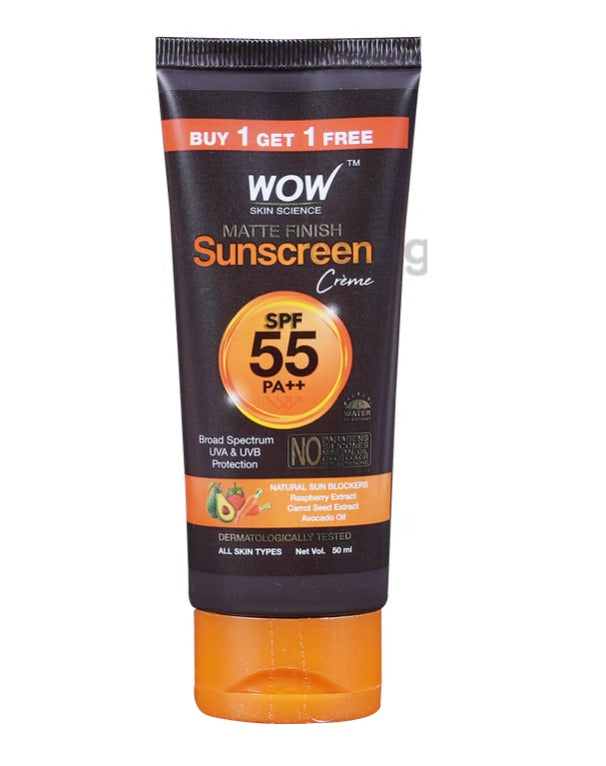 WOW Skin Science Matte Finish Sunscreen Creme SPF 55 PA++ Buy 1 Get 1 Free