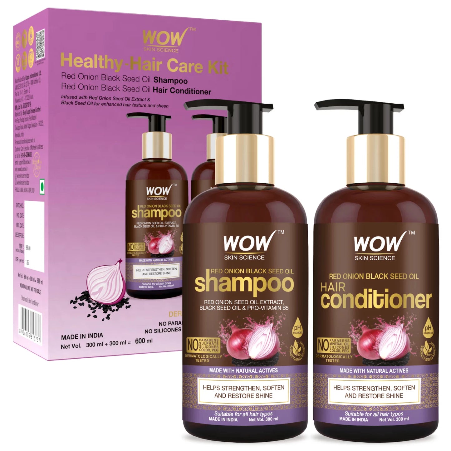 Wow Skin Science Onion Oil Shampoo & Conditioner Kit -600ML
